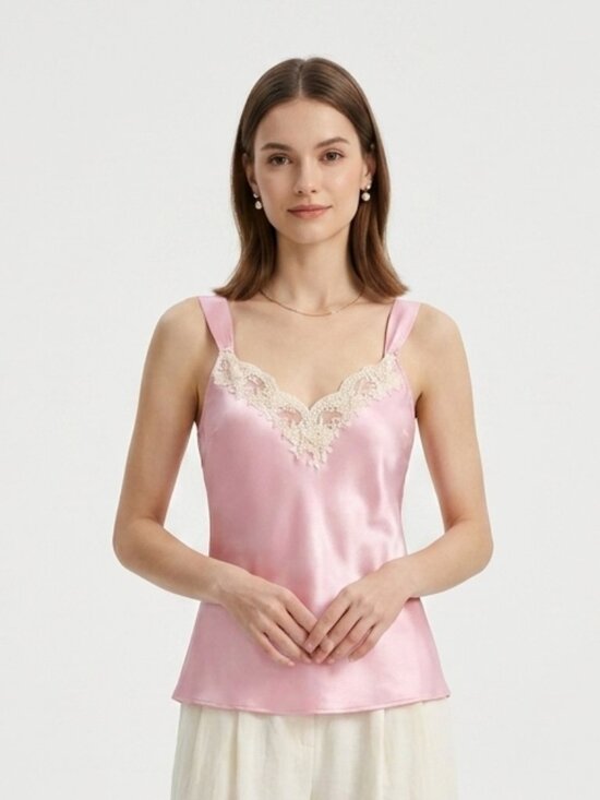 Oscar de la Renta Tops - Oscar De La Rente Tank Pink Satin Lace Coquette Y2K L